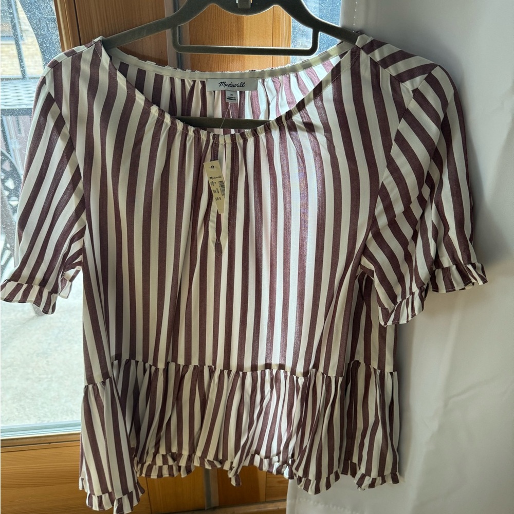 MADEWELL Womens Peplum Blouse in Mauve Stripe